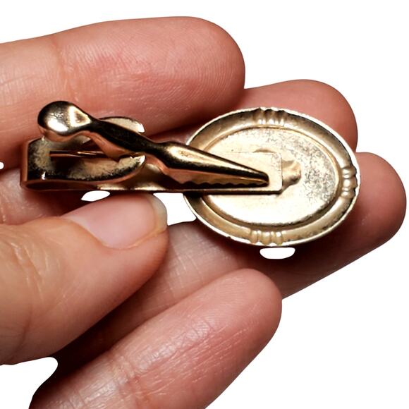 Blue Tie Clip Silver Tone Star 1.5" Vintage Unsigned Clear Rhinestone - Picture 3 of 4